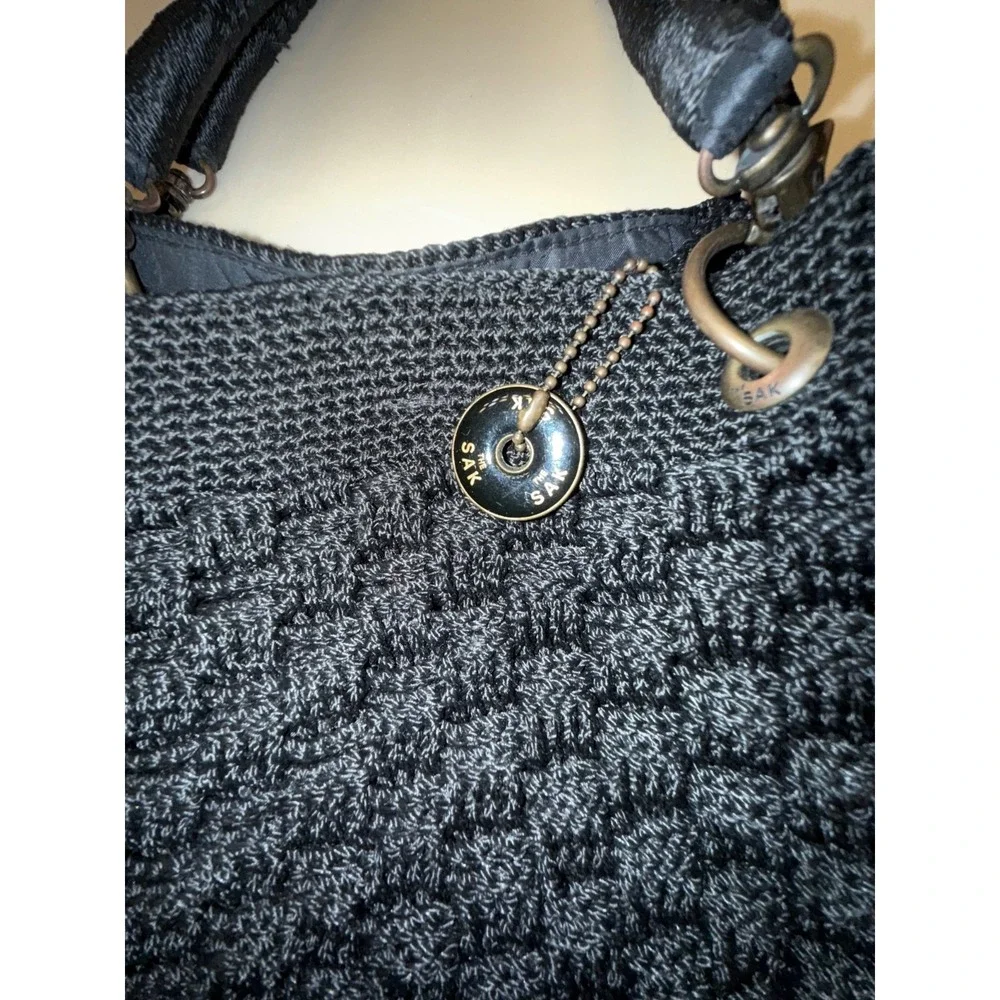 THE SAK Vintage Womens Black Woven Crochet Hobo Bag Purse Handbag